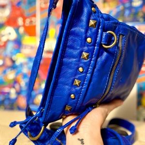 Pyramid-Studded Bright Blue Crossover Purse
